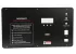 Black control panel for an M3628ACF Automatic Capacitor Former, with printed navigation instructions, a display cutout, indicator light holes and a switch cutout