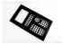 A black plastic control panel faceplate with multiple cutouts for buttons, switches, and a display screen. 